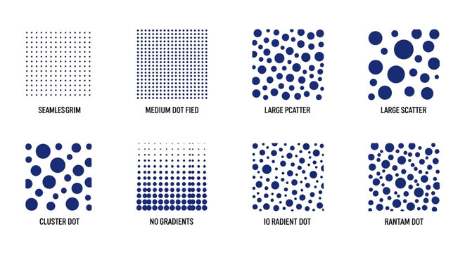 Set of Halftone Dot Patterns: Seamless, Medium, Large Scatter, Cluster
