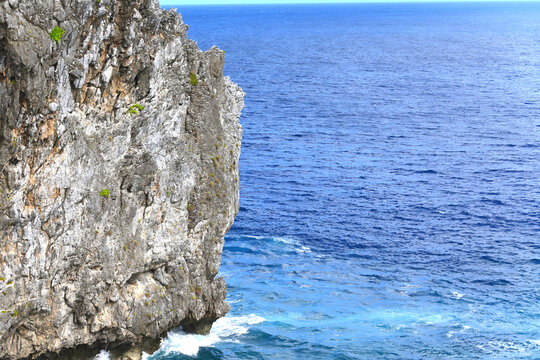 自然豊かな南国の島で見られる広大な青い海洋と切り立った崖の景観