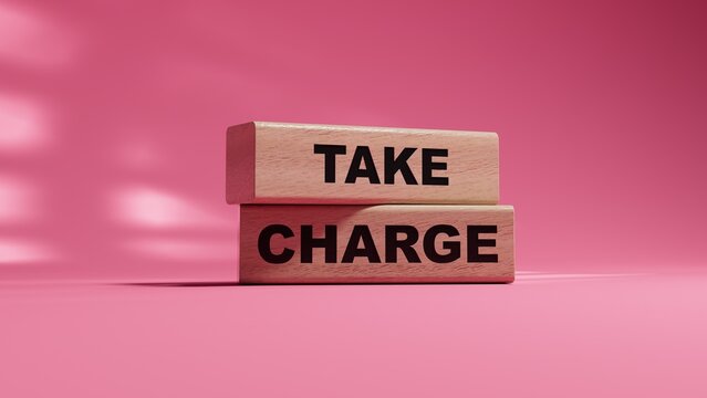 Take charge symbol. wood cubes with words Take charge.Business and Take charge concept. wood cubes. Copy space.3D rendering