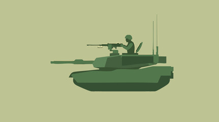 Minimalist illustration of a military tank with soldier operating a machine gun © Luna