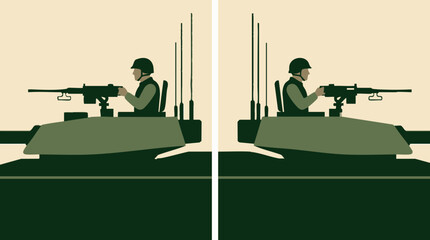 Soldier Operating Machine Gun on Tank Turret - Military Illustration © Luna