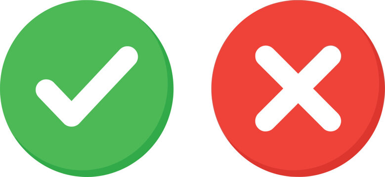 Green check mark and red cross mark symbols for choice and survey
