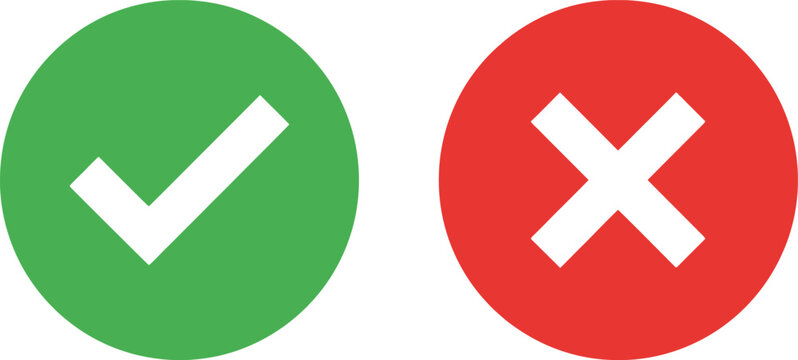 Green check mark and red cross mark symbols for true or false and yes or no choice