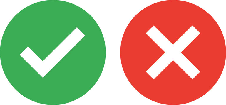 Green check mark and red cross mark symbols for yes or no selection