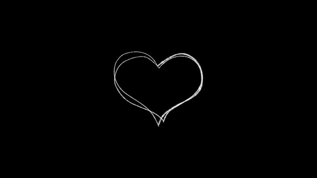 Abstract Hand Drawn White Heart Shape Morphing on Black Background. Hand Drawn Love Animation. Valentine's Day projects, romantic videos, love-themed content, social media, VJ loops, and creative moti