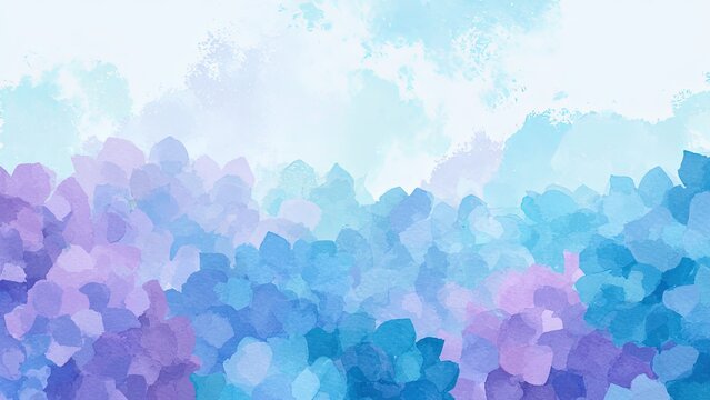 淡いブルーとパープルの紫陽花 水彩風背景イラスト コピースペース付き