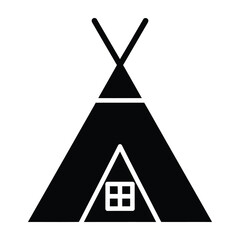 Black silhouette teepee tent with white outline and window © pixlora.studio