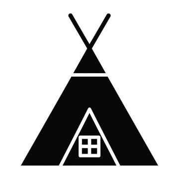 Black silhouette teepee tent with white outline and window