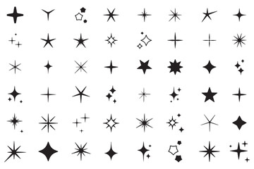 Obraz premium Doodle glitter twinkle star icons set. Yellow hand drawn shine star burst symbol. Sketch magic blink collection. Doodle spark shape icon set. Vector illustration on transparent background