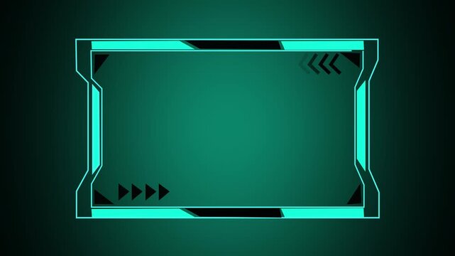 Teal and black futuristic frame with abstract gradient background. Creative teal and black futuristic frame for streamer overlays. Modern teal and black frame.
