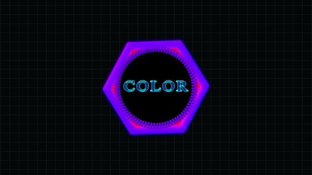 Hexagonal frame with word COLOR on dark grid background. Creative hexagonal frame with word COLOR for art application controls. Modern hexagonal frame with word COLOR.