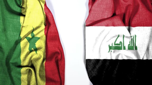 waving national colorful flag of senegal and national flag of iraq