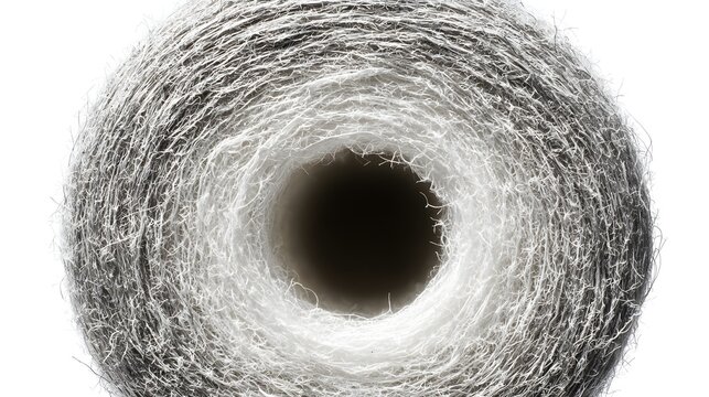 Macro view of a white polypropylene sediment water filter cartridge roll isolated on a bright background