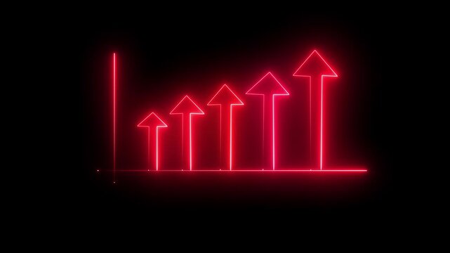 Neon red growth bar chart animation, rising financial success graph, business performance concept