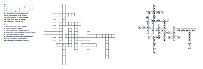 Astronomy Crossword Medium Educational Worksheet © Nataly