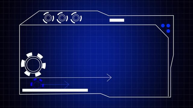 Futuristic digital interface with blue grid and geometric items. Technical futuristic digital interface with blue grid for dashboards. Tech digital interface with blue grid.