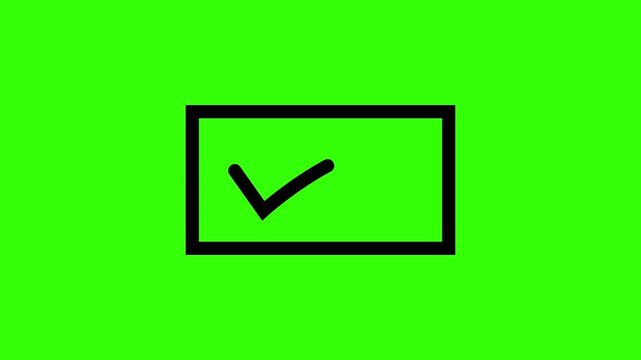 Checkmark Animation Progressing From L Shape To Completed Box On Green Screen