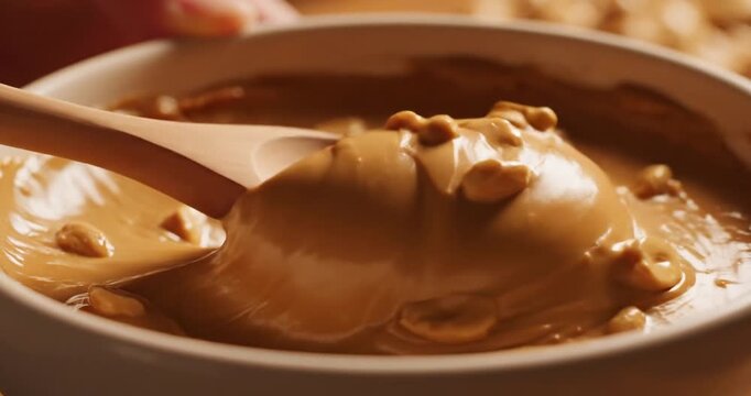 Peanut Butter Being Stirred in Bowl.