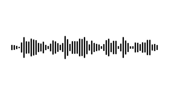 Abstract audio wave animation with digital frequency spectrum lines on a white background.