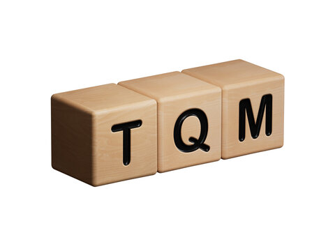 TQM, TEXT on wood cubes.close up of wooden elements,Business Concept.Supports PNG files with transparent backgrounds.