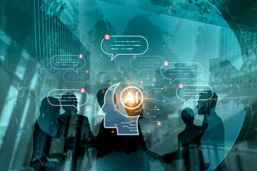 Obraz premium Conversational AI analyzes messages to help teams respond faster. Conversational AI improves support, and conversational AI enables safer, smarter NLP model communication. Corpus