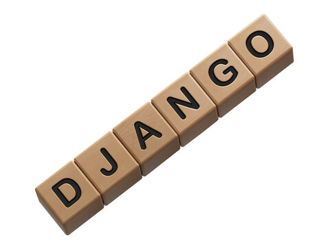 wooden cube block with DJANGO business word.close up of wooden elements,Business Concept.Supports PNG files with transparent backgrounds.