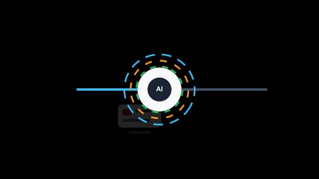 Design of a blue and orange dashed circle with a white center icon on a black background. Suitable for tech presentations or web design.