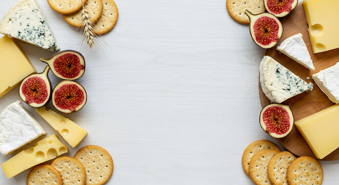 Cheese Assortment with Fresh Fig Halves and Round Crackers
