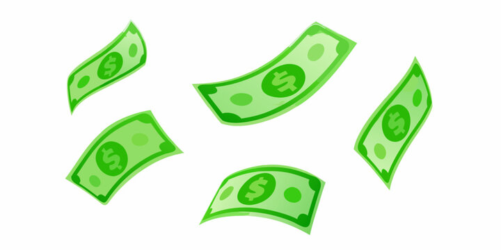 Floating Green Banknotes Vector Illustration On White Background