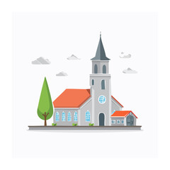 Naklejka premium Flat design church house tree illustration