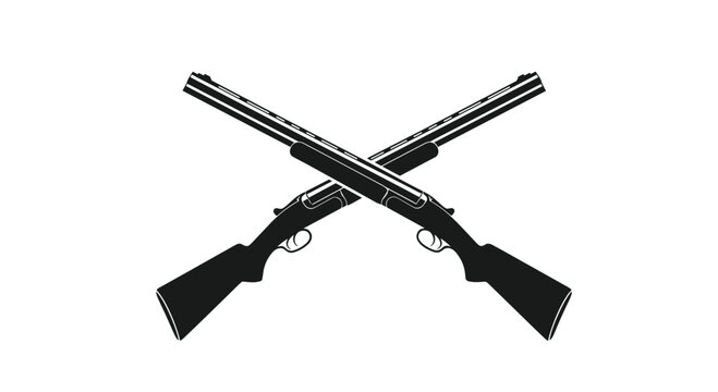 Two hunting shotguns are crossed in a symmetrical silhouette design against a clean white background for a classic sporting look.