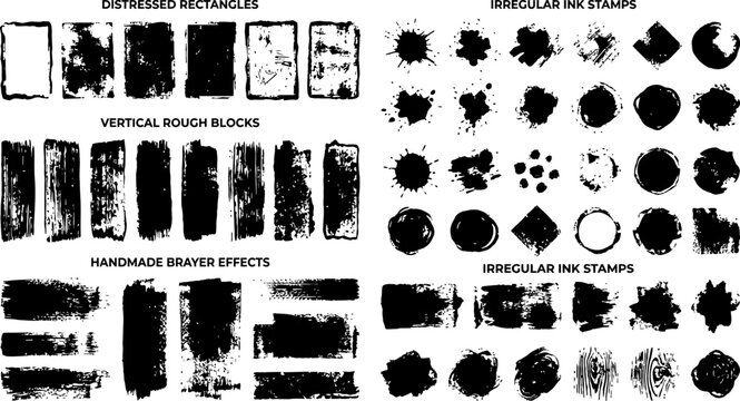 Collection of grunge ink stamps and distressed rectangle effects for graphic design