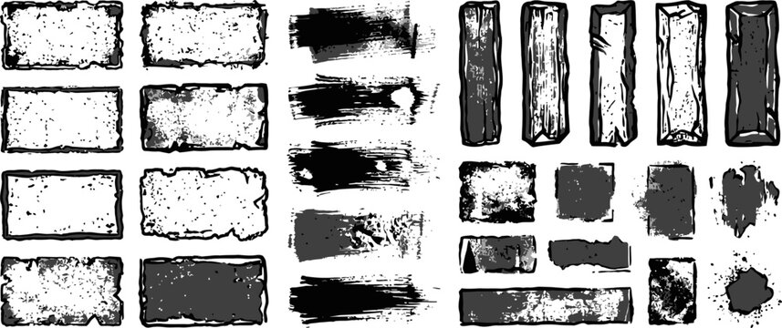 collection of grungy rectangles and brush strokes for graphic design  various shapes and textures