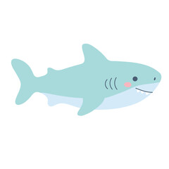 Fototapeta premium Cute pastel shark in naive doodle style. Flat vector illustration. Perfect for kids design, nursery decor and print.