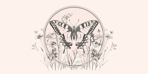 Butterfly And Wildflower Illustration A Delicate Floral Arrangement © Topoti