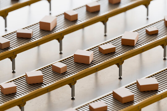 3D parallel conveyor flow moving parcels through a clean facility.