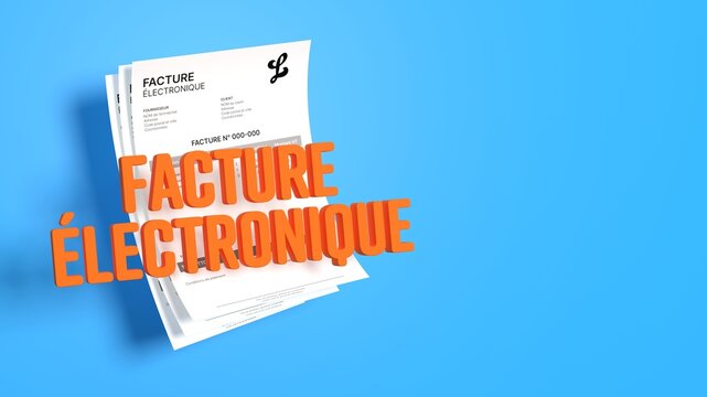Facture &eacute;lectronique qui sort d'un &eacute;cran d'ordinateur portable (document pr&eacute;sent&eacute; invent&eacute;) - rendu 3D