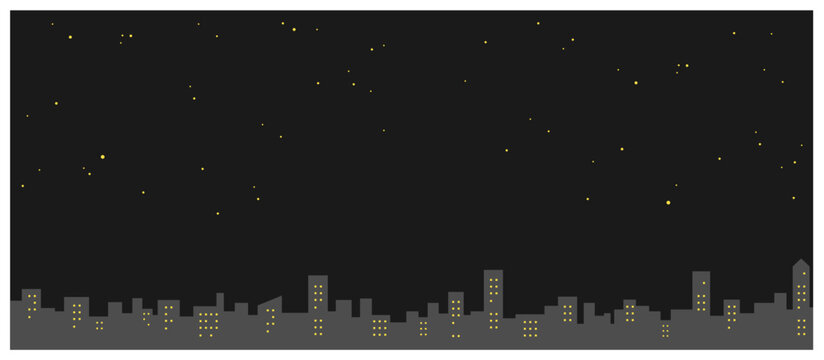 シンプルな夜の都市風景 背景イラスト素材 ビル 夜空 星 灯り