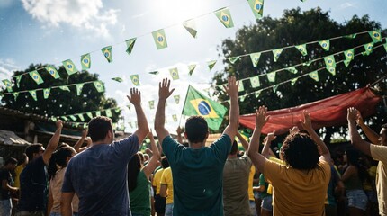 Obraz premium Torcedores brasileiros durante jogo do Brasil na Copa do Mundo 2022 na praça da Savassi em Belo Horizonte 