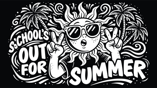 Sun illustration drawing summer holiday school vacation theme
