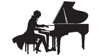 Pianist playing grand piano black silhouette keyboard © Layla
