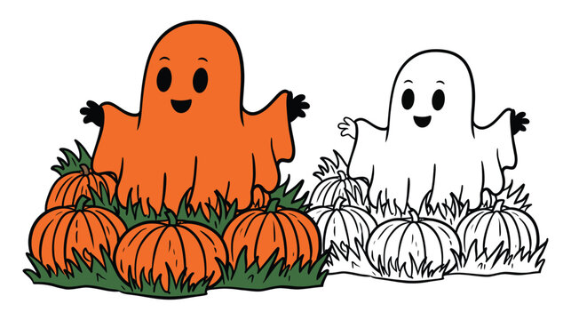 Ghost icon vector illustration friendly spirits halloween pumpkin