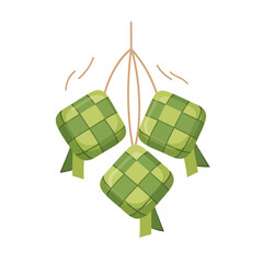 Obraz premium Three woven green rice dumplings hanging from a simple string