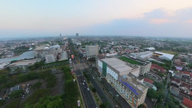 Aerial View of Surakarta Palace and Urban Cityscape at Sunset, Central Java, Indonesia