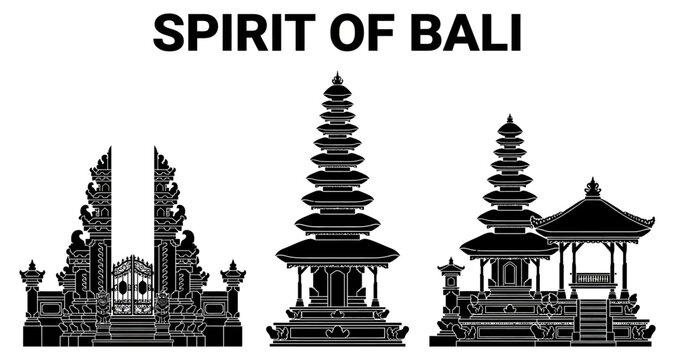 Balinese Temple Gate Meru Tower Pavilion silhouette against white background for cultural tourism