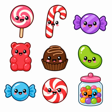 Colorful cartoon sweets and candies.
