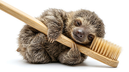 Obraz premium Baby sloth holding a toothbrush