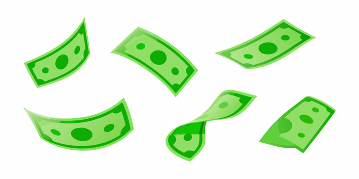 Green Banknotes Floating In Air Vector Illustration