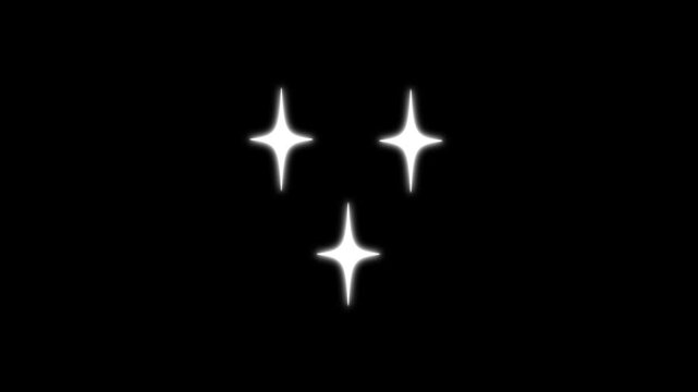 Glowing stars sparkle on black screen background, seamless loop Twinkle star animation, Twinkling star motion graphics, flat, vector, doodles style stars, 4k Alpha Channel animation.