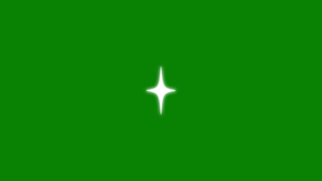 single star glitter, sparkling stars Shine animation, white cartoon, flat, vector, green screen background 4k animation, Glowing stars sparkle on transparent background.